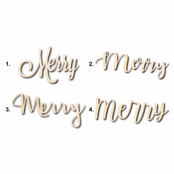 Merry Sign Unfinished Wood Cutout Home Decor DIY Option 2- 20" Wide / 1/4"