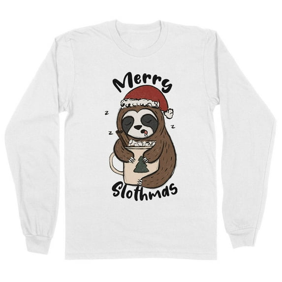 Merry Slothmas Long Sleeve Shirt Unisex Large White
