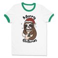 thumbnail image 1 of Merry Slothmas Ringer Tee Shirt Unisex Medium White/Kelly Green, 1 of 5