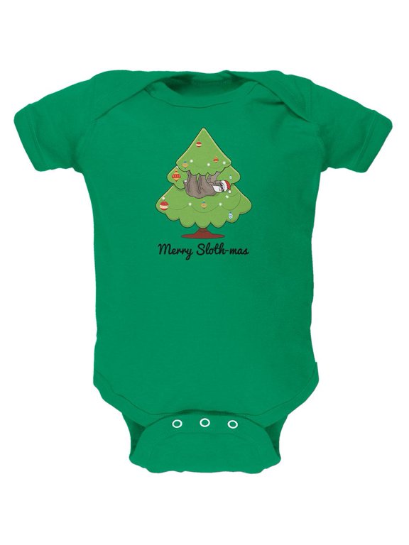 Merry Slothmas Sloth Christmas Tree Soft Baby One Piece Kelly Green 3-6 M