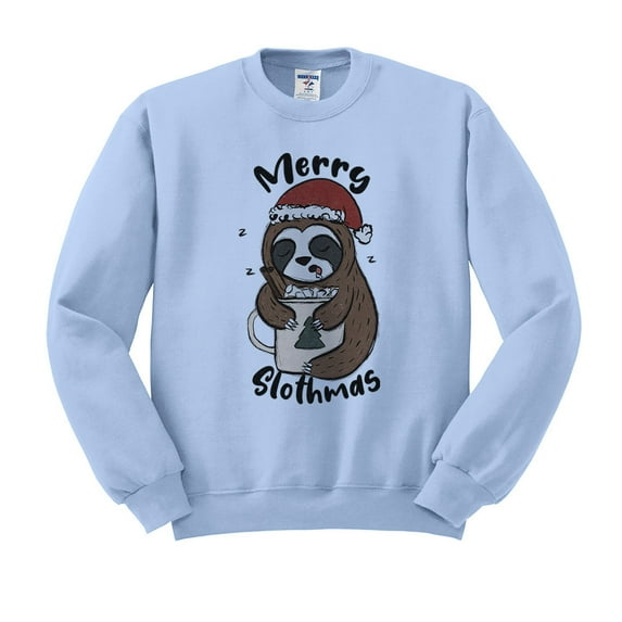 Merry Slothmas Sweatshirt Unisex 2X-Large Light Blue