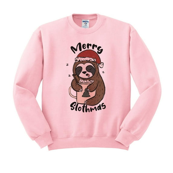 Merry Slothmas Sweatshirt Unisex X-Large Pink