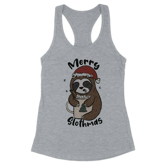 Merry Slothmas Tank Top Fitted Racerback Women's Large Heather Grey