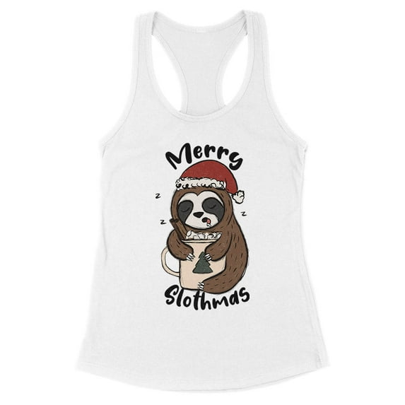 Merry Slothmas Tank Top Fitted Racerback Women's Large White