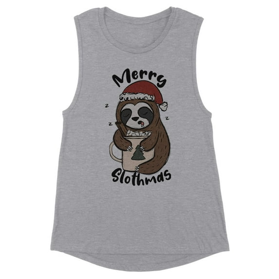 Merry Slothmas Women's Muscle Tank Large Heather Grey