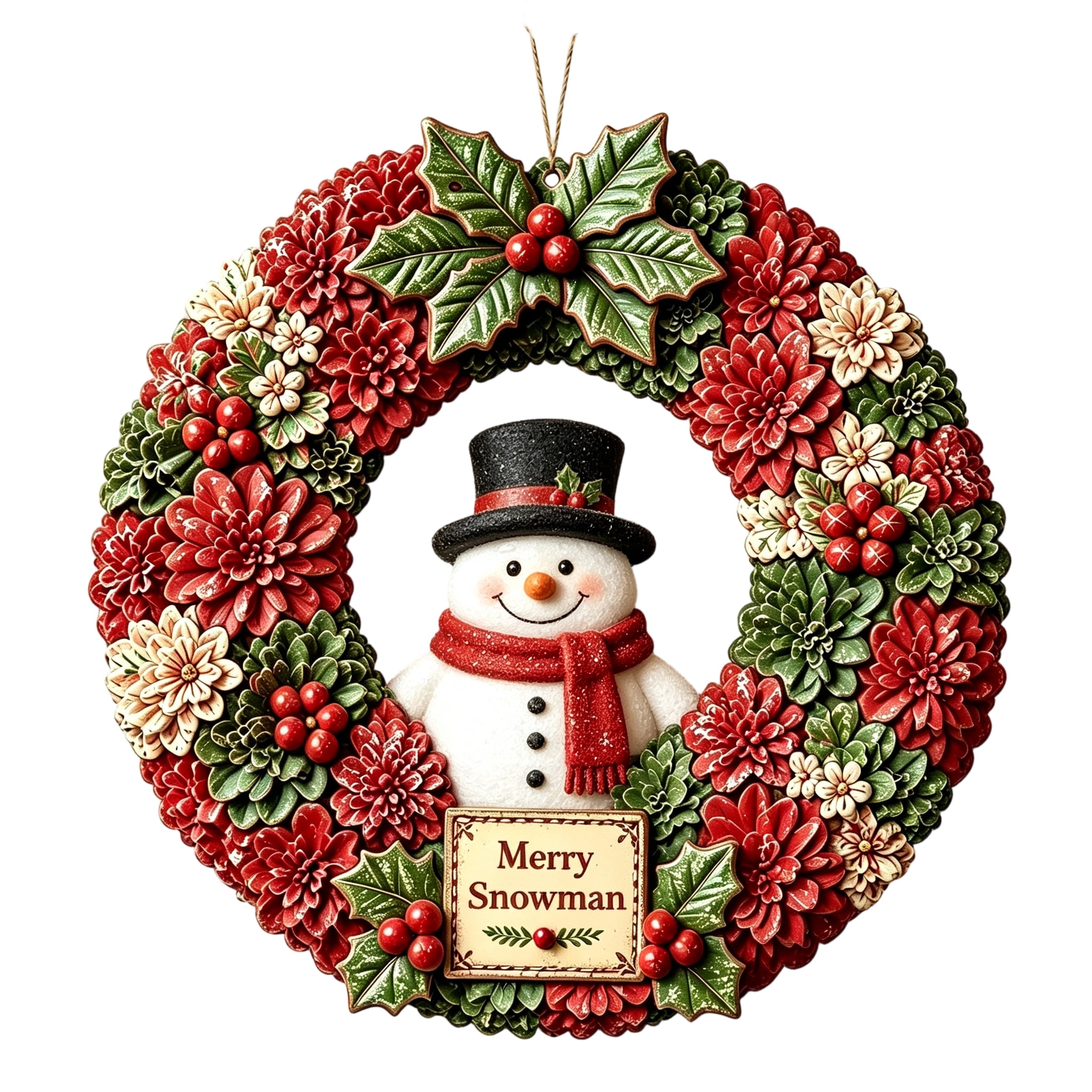 Merry Snowman Wreath with Rustic Farmhouse Design, Festive Christmas