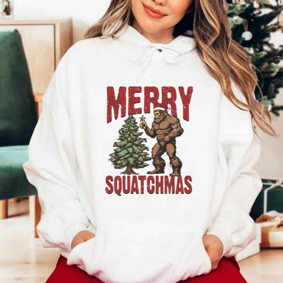 Merry Squatchmas Funny Bigfoot Christmas Holiday Retro Unisex Hoodie up to 5XL