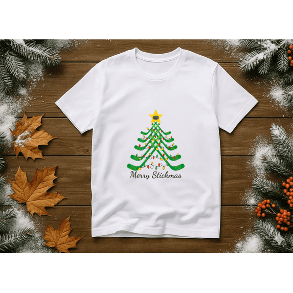 Merry Stickmas Funny Hockey Winter Holiday Humor Festive Unisex T-Shirt, up to size 5XL