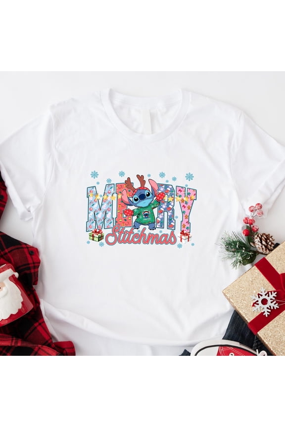 Merry Stitchmas Shirt Cute Christmas Graphic Tee Funny Holiday Gift Top For Women Festive