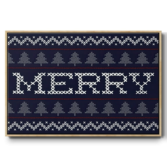 Merry Sweater - Framed Gallery Wrapped Holiday Canvas - 17 x 25 - Natural Wood Frame