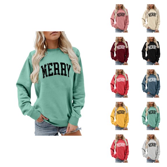 Merry Sweatshirt Christmas Merry Graphic Sweatshirts For Women Trendy Vintage Crewneck Sweatshirts Women Xmas Overzise Pullover Tops