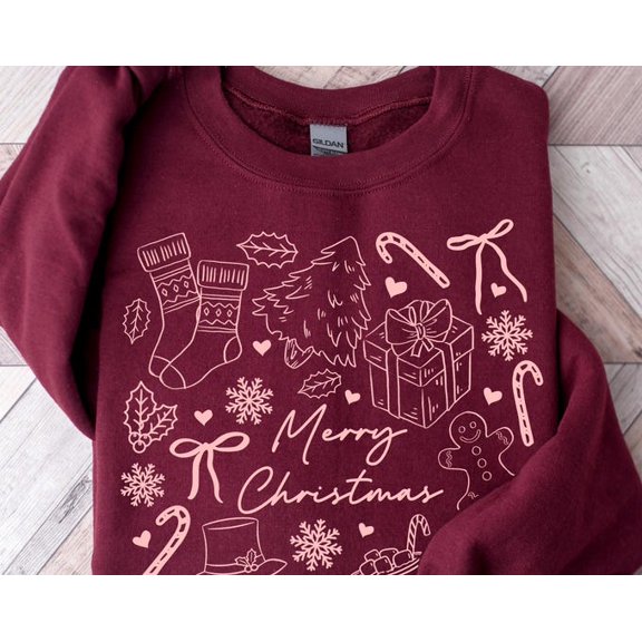 Merry Sweatshirt Tis The Season Sweatshirt Sweater Tree Sweater Gingerbread Shirt Cute Winter, Sweatshirt Size S-5Xl