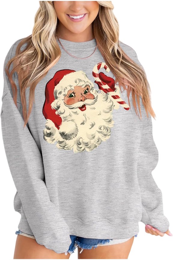 Merry Sweatshirt for Women Christmas Fleece Linend Sequin Sweaters Crewneck Oversized Long Sleeve Pullover Tops