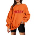 thumbnail image 1 of Merry Sweatshirt for Women Christmas Fleece Linend Sweaters Crew Neck Oversized Long Sleeve Pullover Tops, 1 of 3