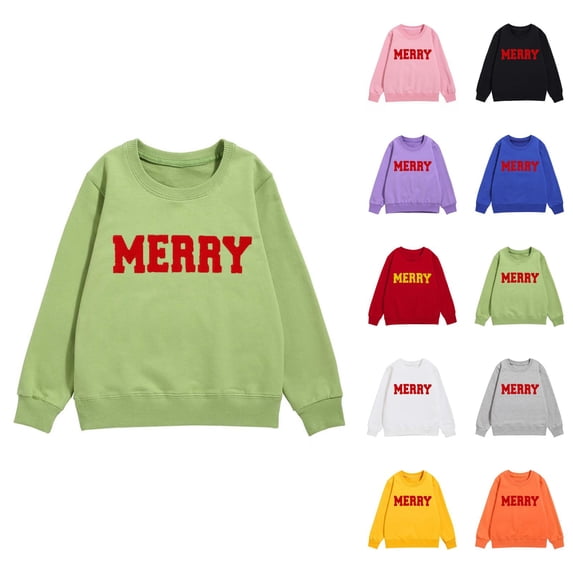 Merry Sweatshirts for Girl 2025 Long Sleeve Crewneck Christmas Graphic Sweatshirt Kids Pullover Tops