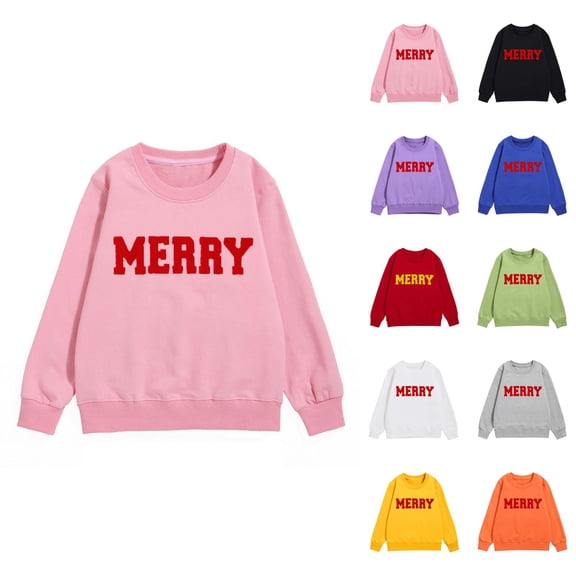 Merry Sweatshirts for Girl 2025 Long Sleeve Crewneck Christmas Graphic Sweatshirt Kids Pullover Tops