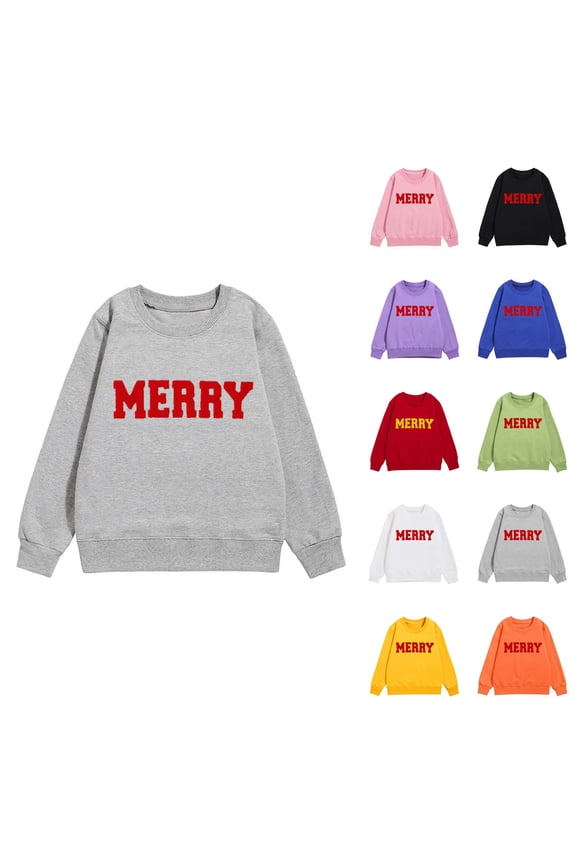 Merry Sweatshirts for Girl 2025 Long Sleeve Crewneck Christmas Graphic Sweatshirt Pullover Tops