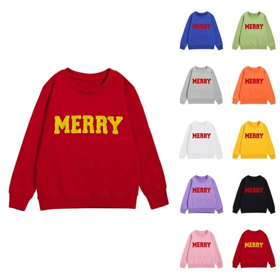 Merry Sweatshirts for Girl Crewneck Long Sleeve Christmas Graphic Sweatshirt Kids Pullover Tops