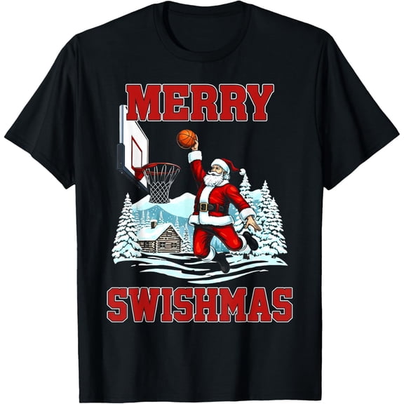 Merry Swishmas Basketball Ugly Christmas Xmas Men Boys Kids T-Shirt- American fashion hot selling casual retro high quality 100% cotton T-shirt 1 piece- American fashion hot selling casual retro hig