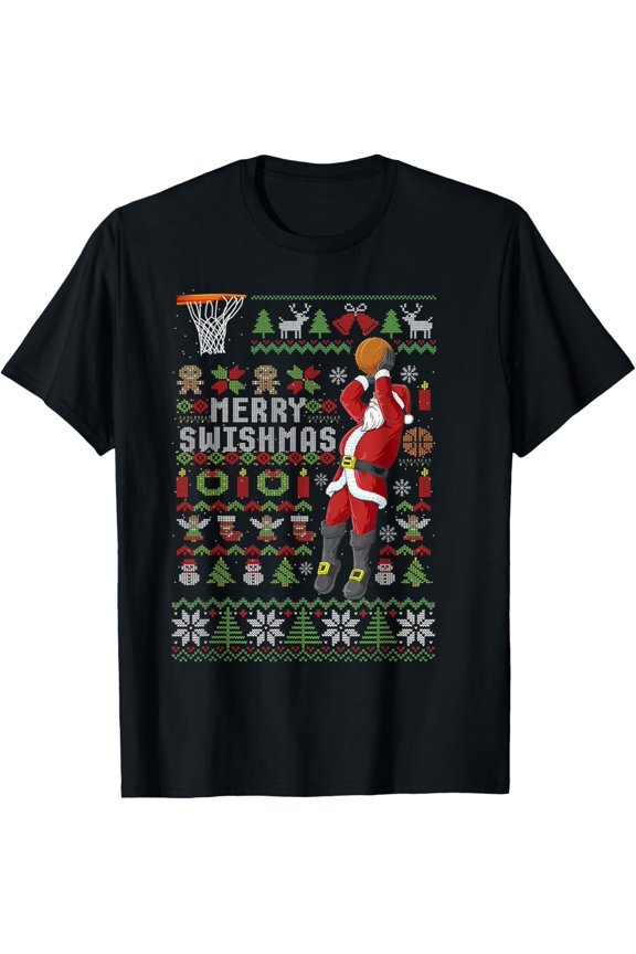 Merry Swishmas Ugly Christmas Basketball Christmas T-Shirt