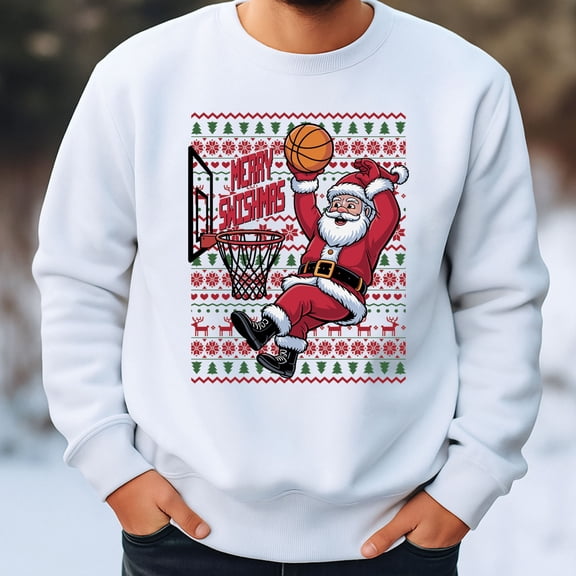 Merry Swishmas Ugly Sweatshirt – Santa Basketball Christmas Shirt