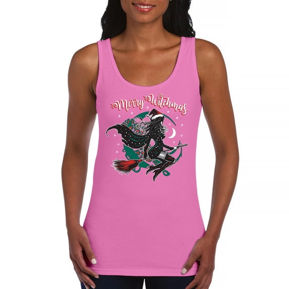 Merry Witchmas Women's Tank Top Cute Funny Christmas Witch Flying Broom Tis The Season Xmas Jolly Festive Spirit