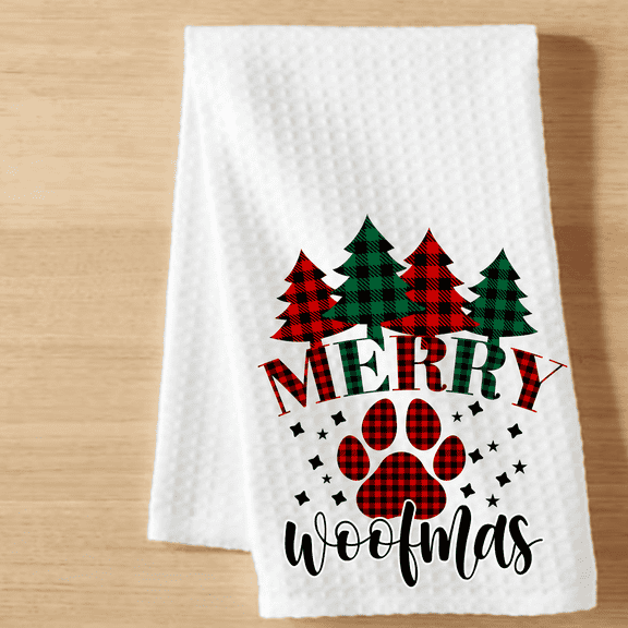 Christmas Dog Paw Buffalo Plaid Microfiber Kitchen Towel 1 Count