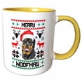 thumbnail image 1 of 3drose, Merry Woofmas Rottweiler Dog Christmas Gift, 11oz Two-tone Yellow Mug, 1 of 6