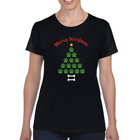 Merry Woofmas T-Shirt Women -Smartprints Designs, Female x-Large