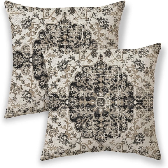 Merry-XMAS 18" x 18" Farmhouse Black Polyester Linen Decorative Pillow Case, (2 Count)