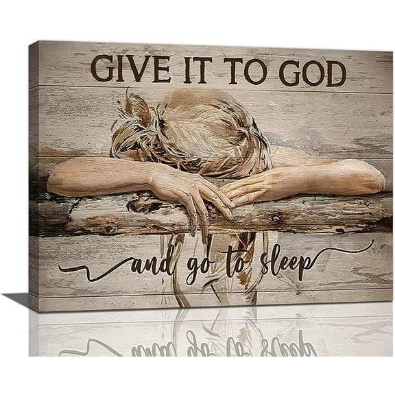 Bedroom Wall Art Give It To God and Go To Sleep Girl Bedroom Pictures Wall Decor Christian Bedroom Painting Canvas Inspirational Scripture Quotes Prints Modern Artwork Framed Home Decor 16"x12"