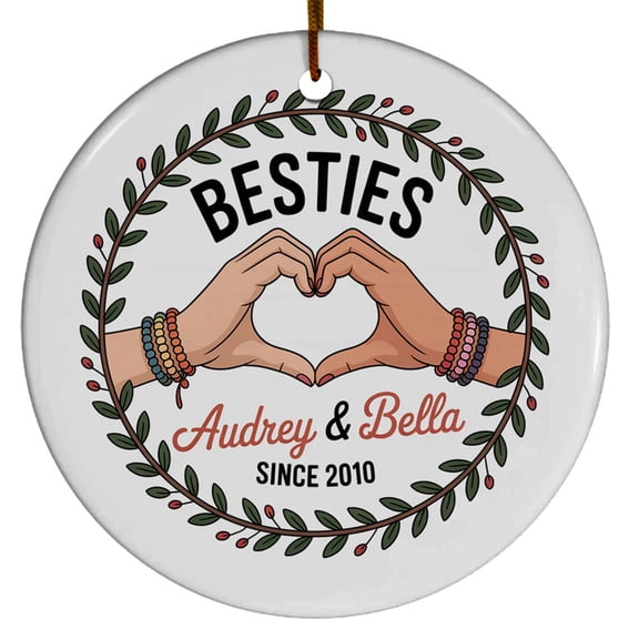 Merry Xmas Bestie Since Christmas Ornament Gift for, BFF Soul Sister, Custom Name Text Ornament Friends For- Names, Circle Christmas Ornament