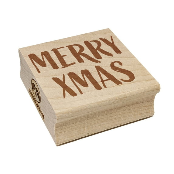 Merry Xmas Christmas Sketchy Fun Text Square Rubber Stamp Stamping Scrapbooking Crafting - Medium 1.75in