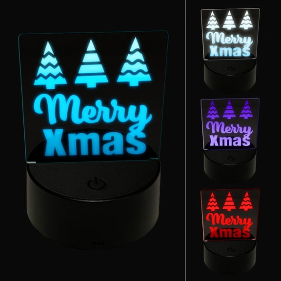 Merry Xmas Christmas Trees LED Night Light Sign 3D Illusion Desk Nightstand Lamp