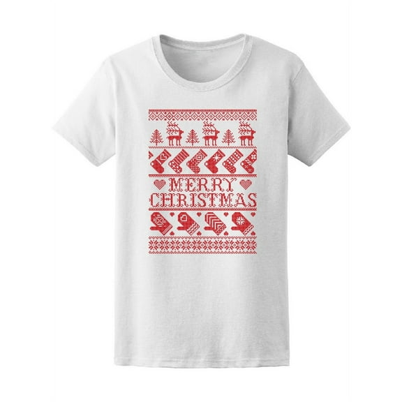 Merry Xmas Reindeers Winter T-Shirt Women -Image by Shutterstock, Female Large