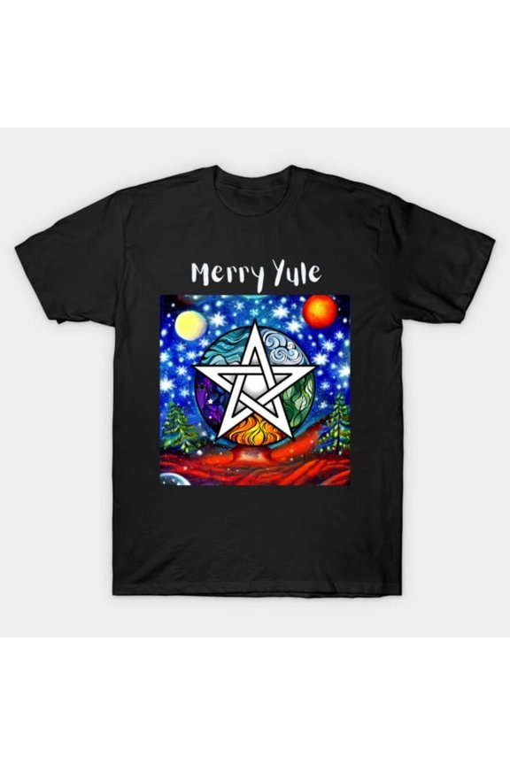 Merry Yule Pagan Winter Solstice Christmas Holiday Artwork Print, H10815 Unisex T-Shirt, Up to 5XL Available