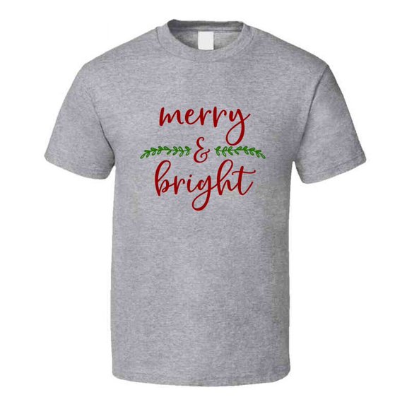 Merry &amp; Bright Christmas Tee Holiday Tshirt Great Yuletide T Shirt
