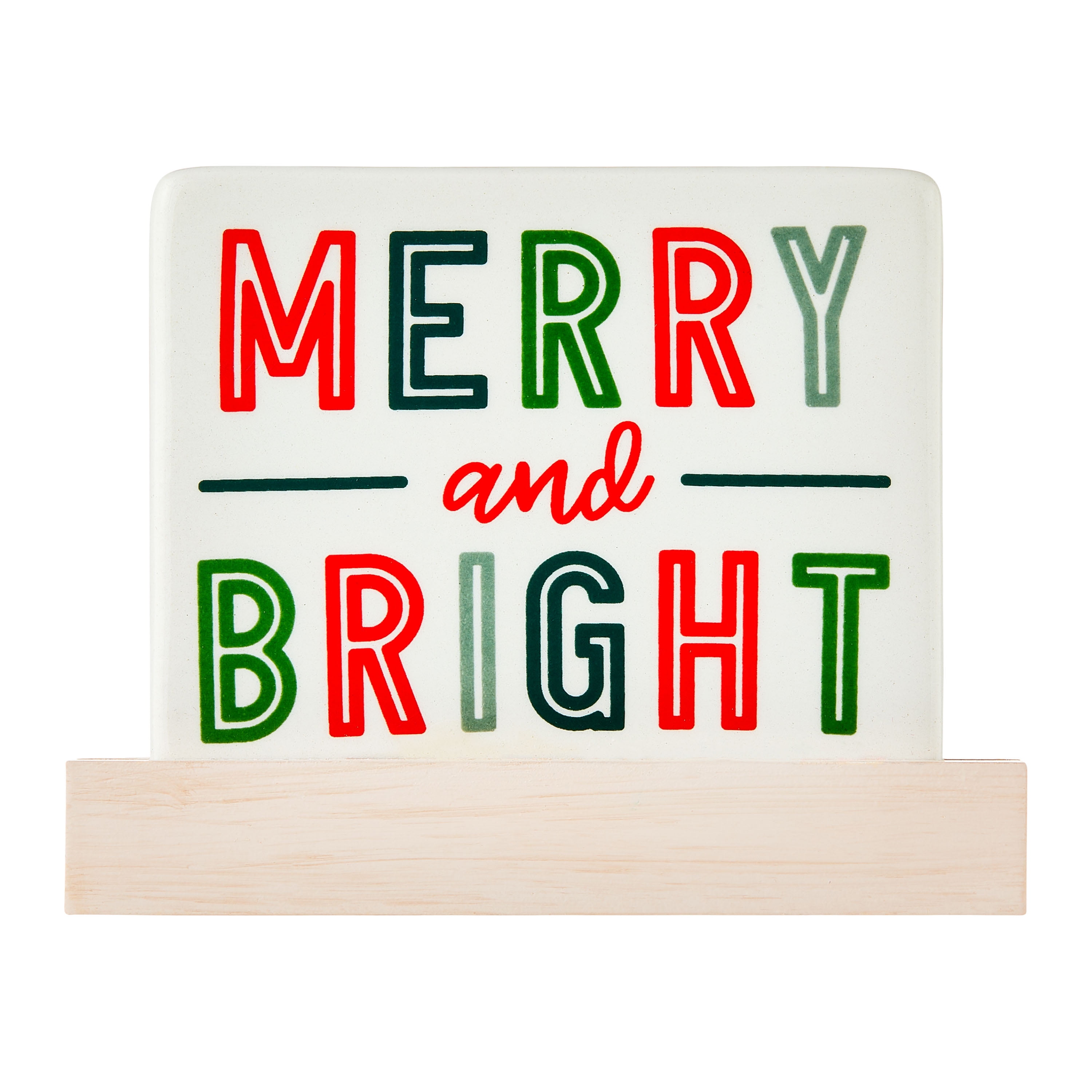 Merry and Bright Ceramic Tabletop Sign, Multicolor, 3.5", by Holiday