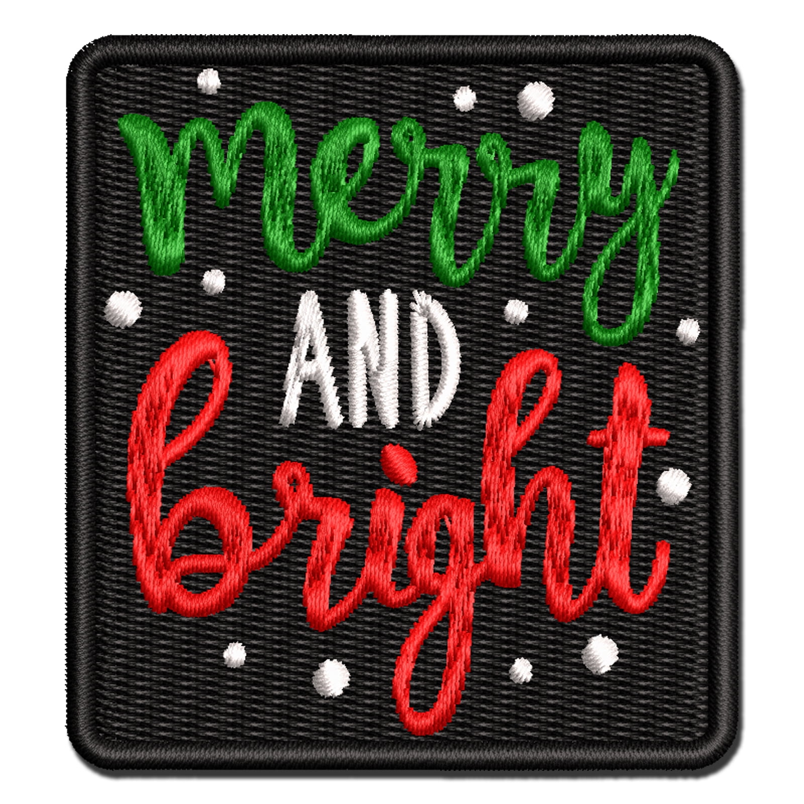 Merry and Bright Christmas Applique Multi-Color Embroidered Hook & Loop Patch - 3.5 Inch Large