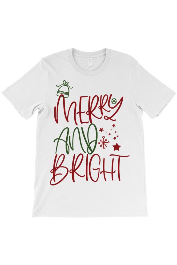 Merry and Bright Christmas Happy Kids Holidays Themed Graphic Design Fun - Durable Stitching G33690 Unisex T-Shirt, Up to Size 5XL