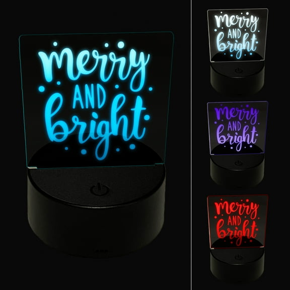 Merry and Bright Christmas LED Night Light Sign 3D Illusion Desk Nightstand Lamp