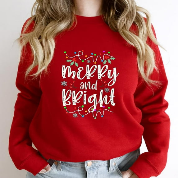 Merry and Bright Christmas Lights Graphic Tee, Cute Festive Holiday SW16693 Unisex Sweatshirt, Up to Size 5XL