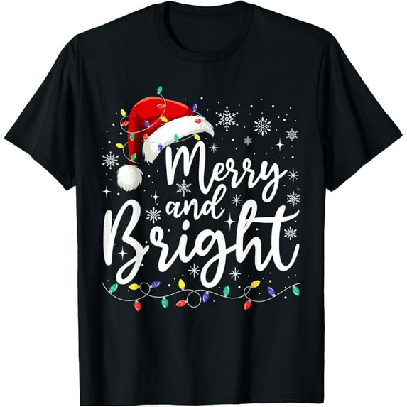 Merry and Bright Christmas Lights Santa Men Women T-Shirt Shirts