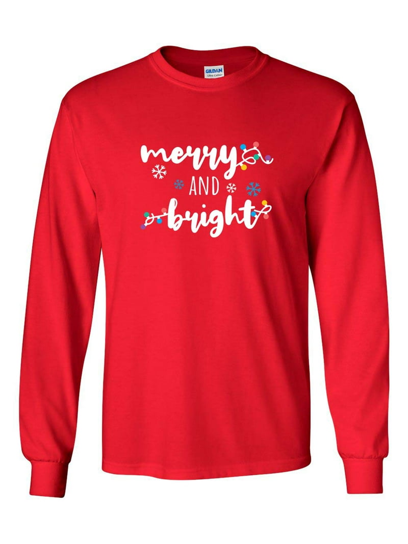 Merry and Bright Christmas Lights Unisex Adult Long Sleeve T-shirt