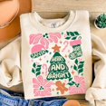 thumbnail image 1 of Merry and Bright Christmas Sweatshirt, Hand Drawn Holiday Tree Pullover, Candy Cane & Gingerbread Xmas Sweatshirt, Festive Holiday Vibes, 1 of 5
