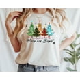 thumbnail image 1 of Merry and Bright Colorful Christmas Tree Graphic Print T-Shirt | Festive Holiday Design, 1 of 5