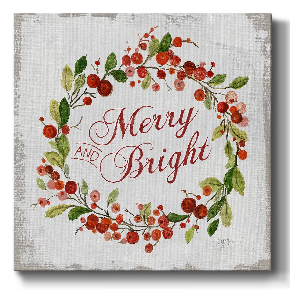 Merry and Bright Holly Wreath- Gallery Wrapped Canvas