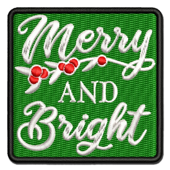 Merry and Bright Mistletoe Christmas Applique Multi-Color Embroidered Iron-On Patch - 2.0 Inch Mini