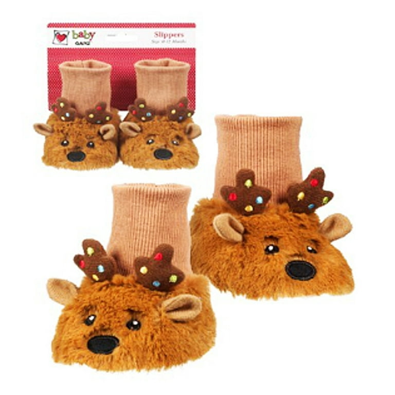 Merry and Bright Reindeer Baby Slippers By Ganz Size 0 12 Months