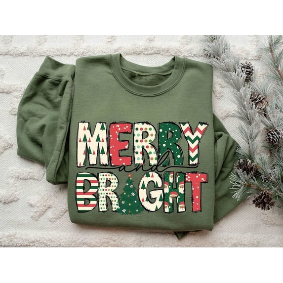 Merry and Bright Sweatshirt, Christmas Sweatshirt, Family Christmas Sweatshirt, Christmas Sweatshirts for Women, Merry Christmas Sweatshirt